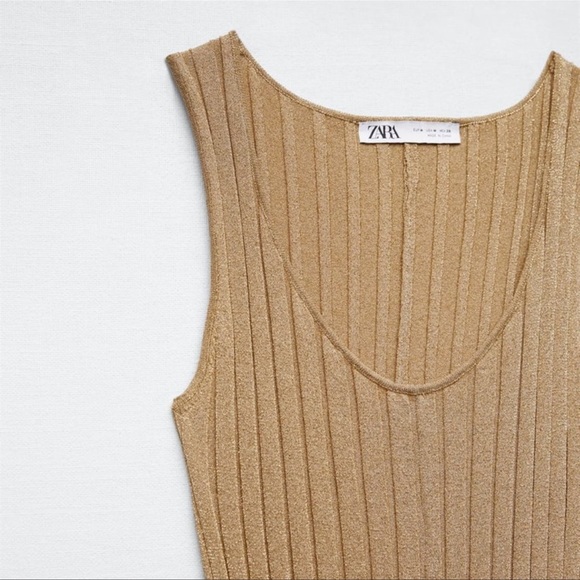 NEW ZARA METALLIC THREAD OPENWORK DRESS SLEEVELESS MIDI ROUND NECK SIZE S - Picture 6 of 7